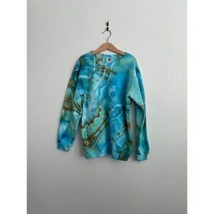 Youth Large Tie Dye Sweatshirt – Hand Dyed Ice Dye Sweater in Aqua
